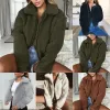 Jackets New Womens Autumn Winter Warm Thickened Faux Teddy Bear Fleece Coat Ladies Zip Up Jacket Outwear Plain Lapel Solid Ladies Coats