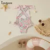 Costumi da bagno Tregren Costume da bagno estivo per bambine senza maniche Costume da bagno incrociato senza schienale Costume da bagno da spiaggia con volant con stampa floreale carino per 16 anni