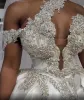 2024 plus size árabe aso ebi cristais alta divisão vestidos de casamento um ombro sexy cetim vestidos de noiva