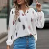 Kvinnors blusar Feather Print T-shirt V-ringning Löst fit streetwear för kvinnor i vårens höstsäsonger