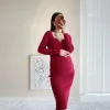 Dresses 2289# Autumn Sexy Hot Knitted Maternity Pencil Dress V Neck Charming A Line Slim Clothes for Pregnant Women Chic Ins Pregnancy