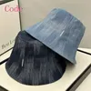 Hüte mit breiter Krempe Eimerhüte 2023 Neuer Denim-Fischerhut Damen Herbst Slim Frühling und Herbst Topfhut Advanced Sensory Ordinary Art Bucket Hat J240305