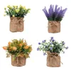 Dekorative Blumen Mini künstlicher Lavendel im Topf, künstliche Schleierkraut-Blume in Leinen-Sackleinen-Topf für Zuhause, Tischdekoration, Lila, Rosa, Weiß