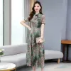 Jurk Nieuwe Chinese Stijl Mode Vrouwen Bloemenprint Cheongsam Vintage Korte Mouw Lange Jurk Casual Elegante Feestkleding voor Meisje