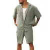 Fatos masculinos casuais masculinos conjunto de duas peças primavera / verão elegante botão até colarinho camisa e shorts conjunto masculino retro roupa de rua j240305