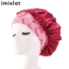 Imixlot Cappello da notte in pizzo di raso Cappello da notte per la cura dei capelli Cofano in raso per donna Fascia per capelli a tesa larga Cappello da notte1230i