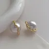 Stud Earrings Minar INS Fashion 14K Real Gold Plated Copper Wrap Up Round Imitation Pearl Geometric For Women Every Day Jewelry