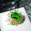 Brooches Splendid Sunburst Stylish Green Stone Art Deco Brooch Pin Statement Jewelry