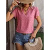 Women's T Shirts Summer V-Neck Chiffon Shirt Solid Color Petal Short Sleeve Casual Top T-Shirt Ropa De Mujer