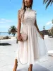 Dress Summer Elegant White Women Dress Fashion Hook Flower Hollow Lace Mesh Sleeveless Boho Midi Dresses for Women Streetwear Robe