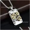 Pendant Necklaces Fashion Punk Rotatable Mechanical Gear Necklace Gold Color Stainless Steel Steampunk Cut Dog Tag Hiphop Men Jewelr Dhtae