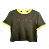 T-shirt Miu Home firmata Nanyou High Version per donna 2024 Early Spring Sweet Style Slim Short Style Contrasto colorato Leaky Ombelico Logo Manica corta 5JDJ