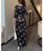 Casual Dresses Black Print Vestidos de Fiesta Spring Summer Autumn Beach Vacation Dress for Women Maxi Long Bandage