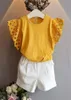 2 Stuks Peuter Kids Baby Meisje Outfit Kleding Holle Mouw T-shirt Korte Broek Set Y200829195u1442117