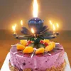 5Pcs Candles Lotus Music Lotus Candle Music Candle Double Flower BlossomS Birthday Cake Flat Rotating Electronic