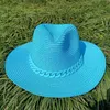 Breda randen hattar hink hattar sommarhatt justerbar jazz stråhatt för män och kvinnor fedora sun hatt strand hatt jazz rose hatt j0305