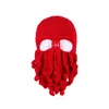 Berets Novelty Handmade Fun Crochet Octopus Hat Men's And Women's Beard Beanie Knitted Windproof Mask Halloween