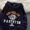 Kadın Hoodies Alanos Kadın Kış Sweatshirt Mektubu Baskı Kapşonlu Kazak Kore Moda Gevşek Mavi Polar Külot Kadın Giyim