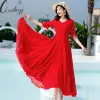 Kleid Sommer Boho Maxi Kleid Frauen 2023 Solide Farben Chiffon Lange Strand Kleid Koreanische Mode Rüschen Flare Hülse Bodycon Kleid