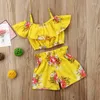 Set di abbigliamento per bambini abiti estivi per bambini bambino ragazza outfit floreali spalnetto pantaloni corti 2 pezzi Set di tramonti casual 1-6y