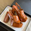 Sandalias de tacón de plataforma de alta calidad Tacón de bloque grueso Dedos abiertos Zapatos de vestir Hebilla Tacón alto para mujer Suela de cuero Tacones de diseñador de lujo Zapatos de cena de oficina