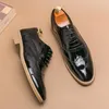 Dress Shoes Golden Block Business Formal Men Fashion PU Lace Up Carved Low Heel Black Banquet Versatile Large Sizes 38-46