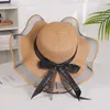 Wide Brim Hats Bucket Hats Foldable Big Brim Cork Girl Straw Hat Sun Hat with Bow Elegant Protection Shadow Fashion Womens Beach Hat 2021 Gorras J240305