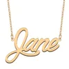 Ciondolo con collane con nome Jane Personalizzato personalizzato per donne ragazze bambini migliori amiche Regali per la mamma Acciaio inossidabile placcato oro 18 carati