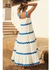 Print Strap Dress Women Sleeveless Backless High Waist Holiday Evening Dresses Female Striped Flower Elegant A-line Lady Robe240305