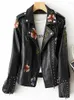 Dames leer VOLALO dames retro bloemenprint borduursel faux zachte jas jas kraag pu moto biker zwarte punk bovenkleding