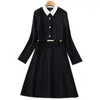 Work Dresses Princess Dress 2024 Women Office Lady Long Sleeves Turn-down Collar Patchwork Elegant Party Belt NP2007C