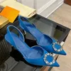 Été élégant Slingbacks sandales chaussures Satin femmes doré métal perles strass bout pointu dame pompes élégant marche