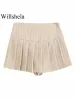 Zestawy WillShela Women Fashion 2 -częściowy zestaw Khaki Striped Single Breast Bluzka Vintage High Talle Shorts Kobiety Chic Lady Shorts Zestaw