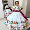 Abiti tradizionali per ragazze di fiori con ricamo 2024 Mariachi Kids Fancy Natale Compleanno Bambino Abito messicano Spettacolo Charro Mariachi Abito Quinceanera Jalisco