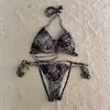Womens bikini designer sexy praia biquinis nadar terno moda carta impresso rendas até verão split maiô biquinis para mulher