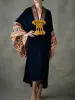 Robe Vintage motif ethnique caftan Sexy col en V manches chauve-souris taille haute robe Maxi tunique femmes vêtements velours ALine Maxi robe