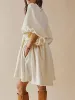 Klänning kvinnors överdimensionerade sweatshirt klänning fast färg Löst tunikklänning Scoop Neck Lantern Sleeve High Low Back Hem Mini Dress