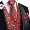 Vests Hitie Christma Men's Vest Red Tie Business Silk Formal Dress Slim Sleeveless Jacket 4pc Hanky ​​Cufflink Paisley Suit Waistcoat