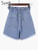 Shorts Syiwidii elastische taille shorts dames korte feminino denim dames sexy zwarte hoge taille shorts 5XL ruches knop 2022 zomer nieuwe