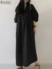 Elbise Zanzea Kadın Nedensel Maksi Uzun Elbise Femme Puf Sleeve Tatil Çöp Moda Yaz Elbise Vintage Gevşek Piled Vestidos Büyük Boy