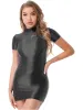 Klänning 2022 Kvinnors sommar glansig kort ärm Bodycon Dress Fashion Mock Neck miniklänningar tunn mager klänning för rave festklubbkläder