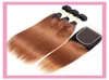 Peruwiańskie ludzkie włosy 3 wiązki z koronkowym zamykaniem 4x4 1B30 Ombre Hair Wefts 4 na 4 Środkowe trzy części produkty proste 1906796