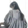 Vestido Japonés Mori Girl Estilo Cottage Algodón Manga Puff Gran Tamaño Suelto Largo Verano Boho Vestido para Mujer Sólido Vestido Midi Diario