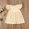 Robes de fille 1-4Y enfant bébé filles robe mignonne solide volants manches poche genou longueur a-ligne