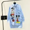 Shirt Cartoon Pattern Shirts Machine Embroidery Rhinestone Loose BF Style MidLength Versatile Large Size Long Sleeve Blouse For Women