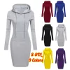 Vestidos 2022 WomenOtoño Invierno Moda Sudadera Vestidos Mujer Bolsillo Con Capucha Vestido Casual Color Sólido Manga Larga Mini Vestido Kleid