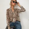 Gömlek Uzun Kollu Yılan Baskı Gömlek Kadın İlkbahar ve Sonbahar Vneck bluzları Vintage Casual Shrts Kadın Giyim Blusa Mujer 22096