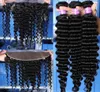 Capelli umani brasiliani con chiusura frontale in pizzo 13x4 onda profonda ricci frontali in pizzo pieno nodi candeggiati con fasci di tessuto di capelli umani8015659