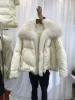 Casacos annsirgra inverno feminino pato branco para baixo jaqueta grossa quente solto casaco natural real gola de pele de raposa luxo outerwear nova moda