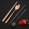 5Set Black Gold Portable Travel Cutlery Set Chopsticks Spoon 304 Stainless Steel Korean Dinnerware Luxury Tableware 240301